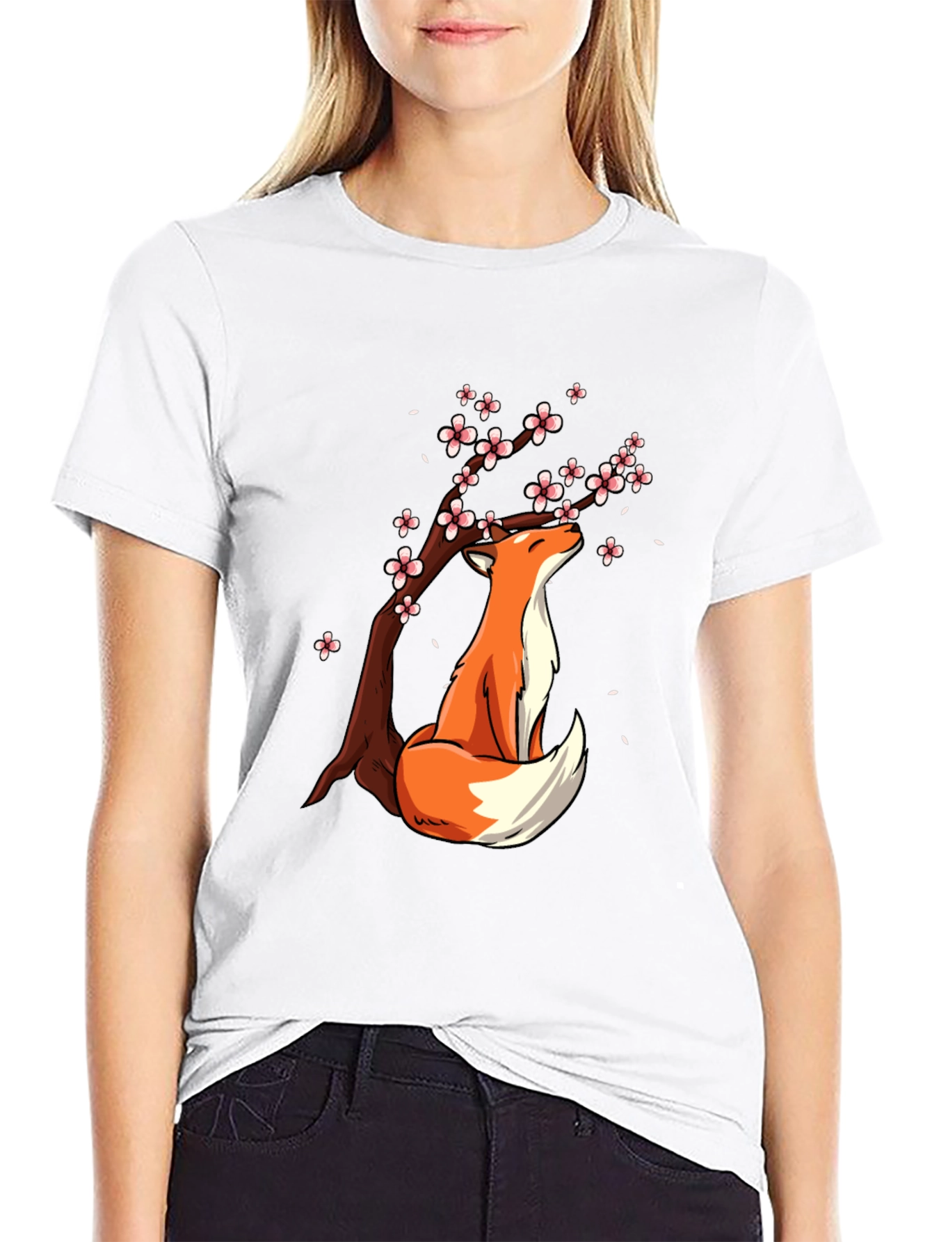 Fox Under Blossoms Graphic Tee - Stylish Casual Wear