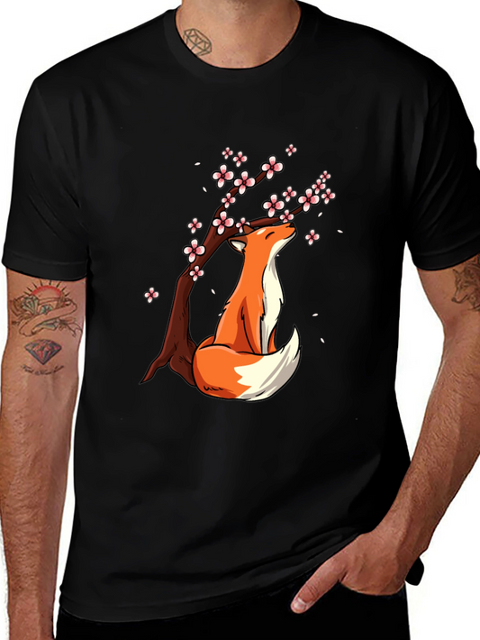 Fox Under Blossoms Graphic Tee - Stylish Casual Wear
