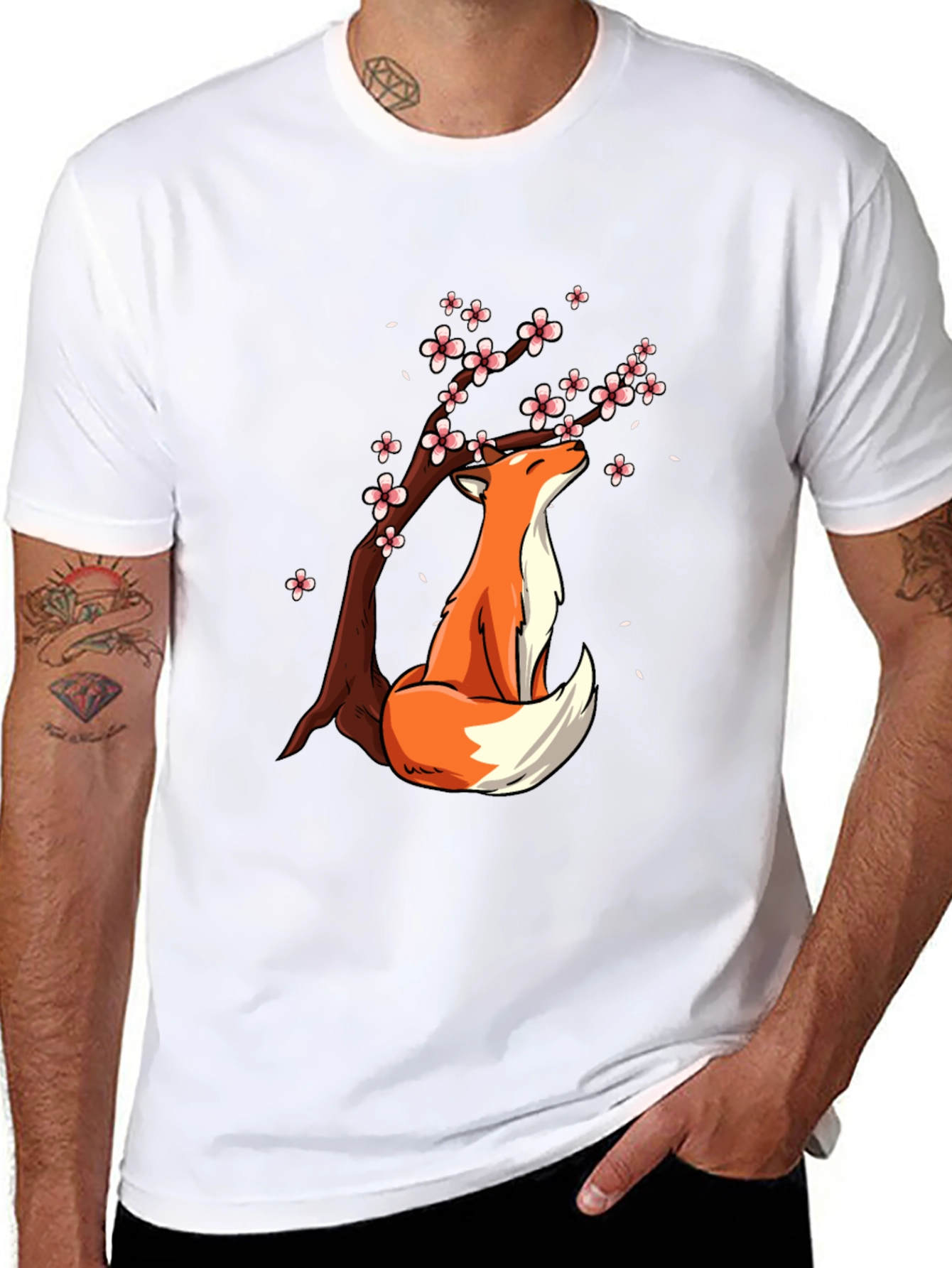 Fox Under Blossoms Graphic Tee - Stylish Casual Wear