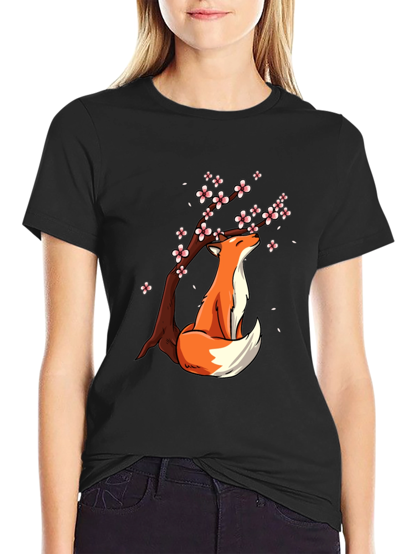 Fox Under Blossoms Graphic Tee - Stylish Casual Wear