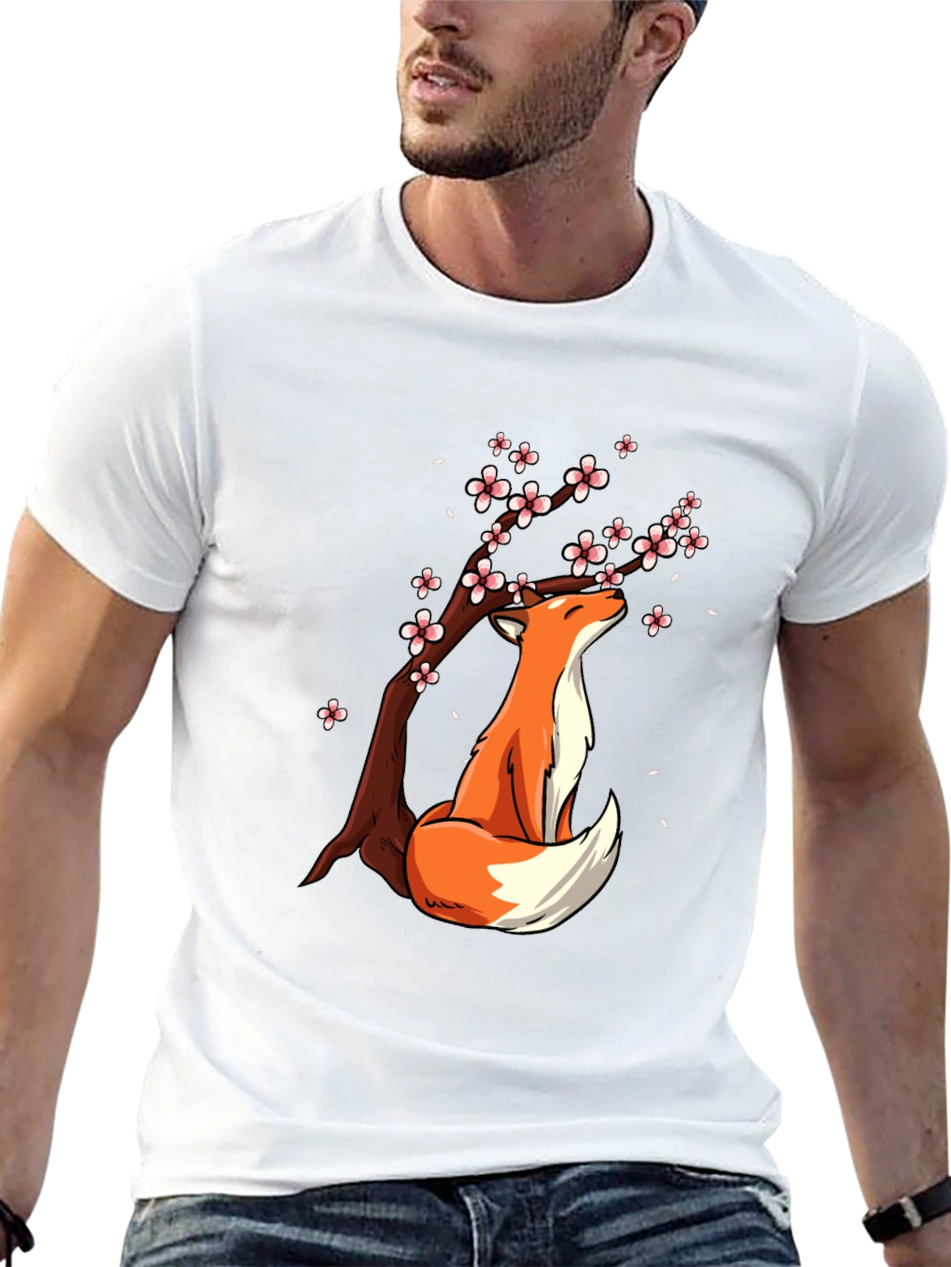 Fox Under Blossoms Graphic Tee - Stylish Casual Wear