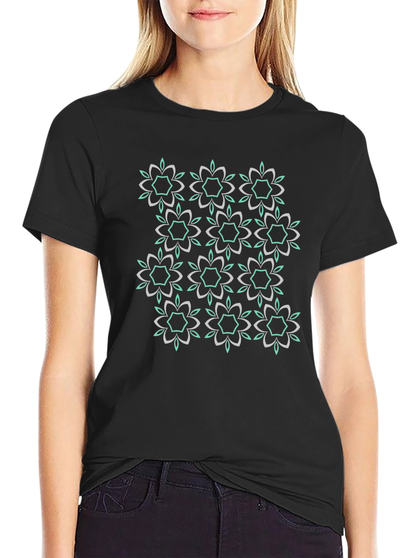 Modern Floral Tee - Black Graphic Print Shirt