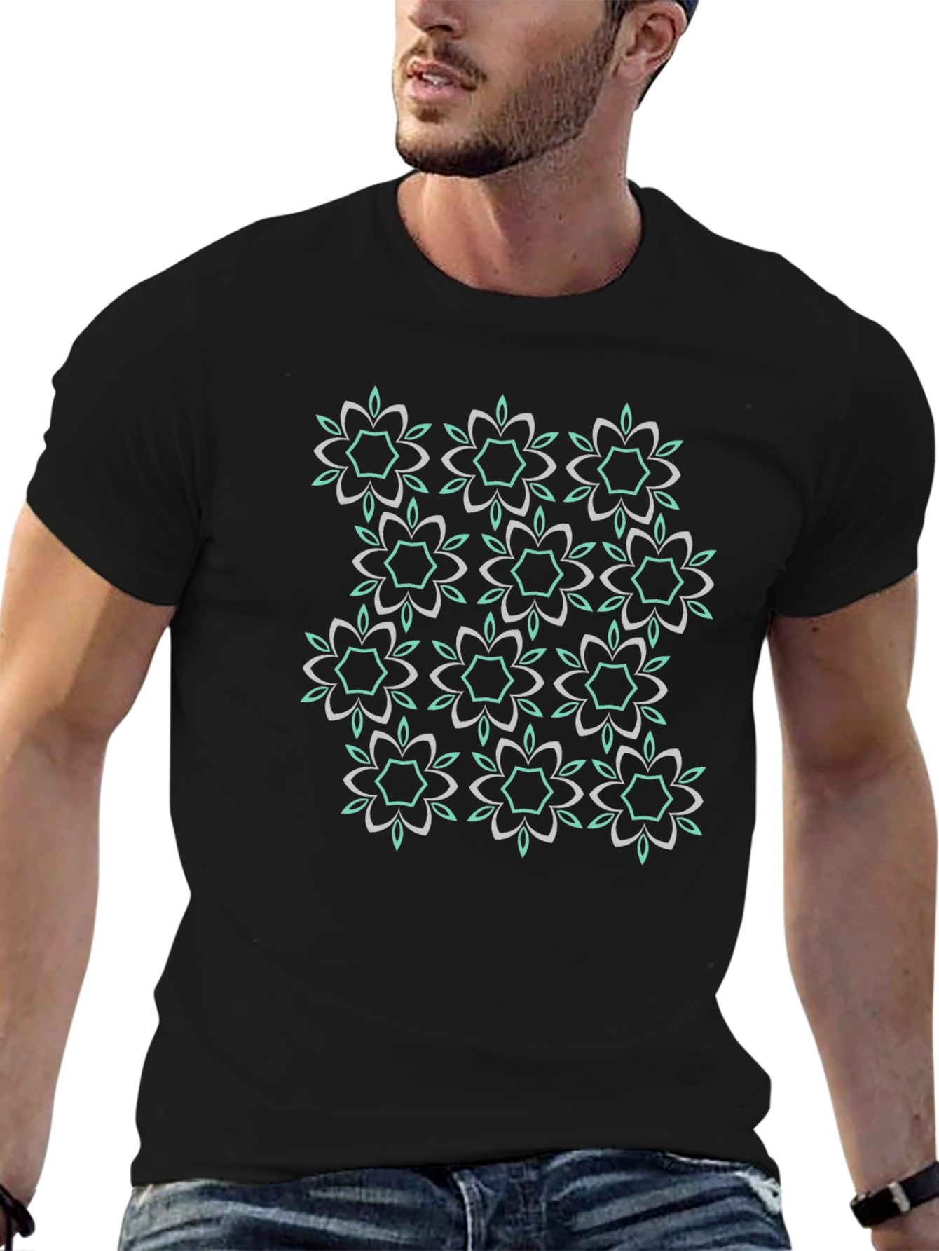 Modern Floral Tee - Black Graphic Print Shirt