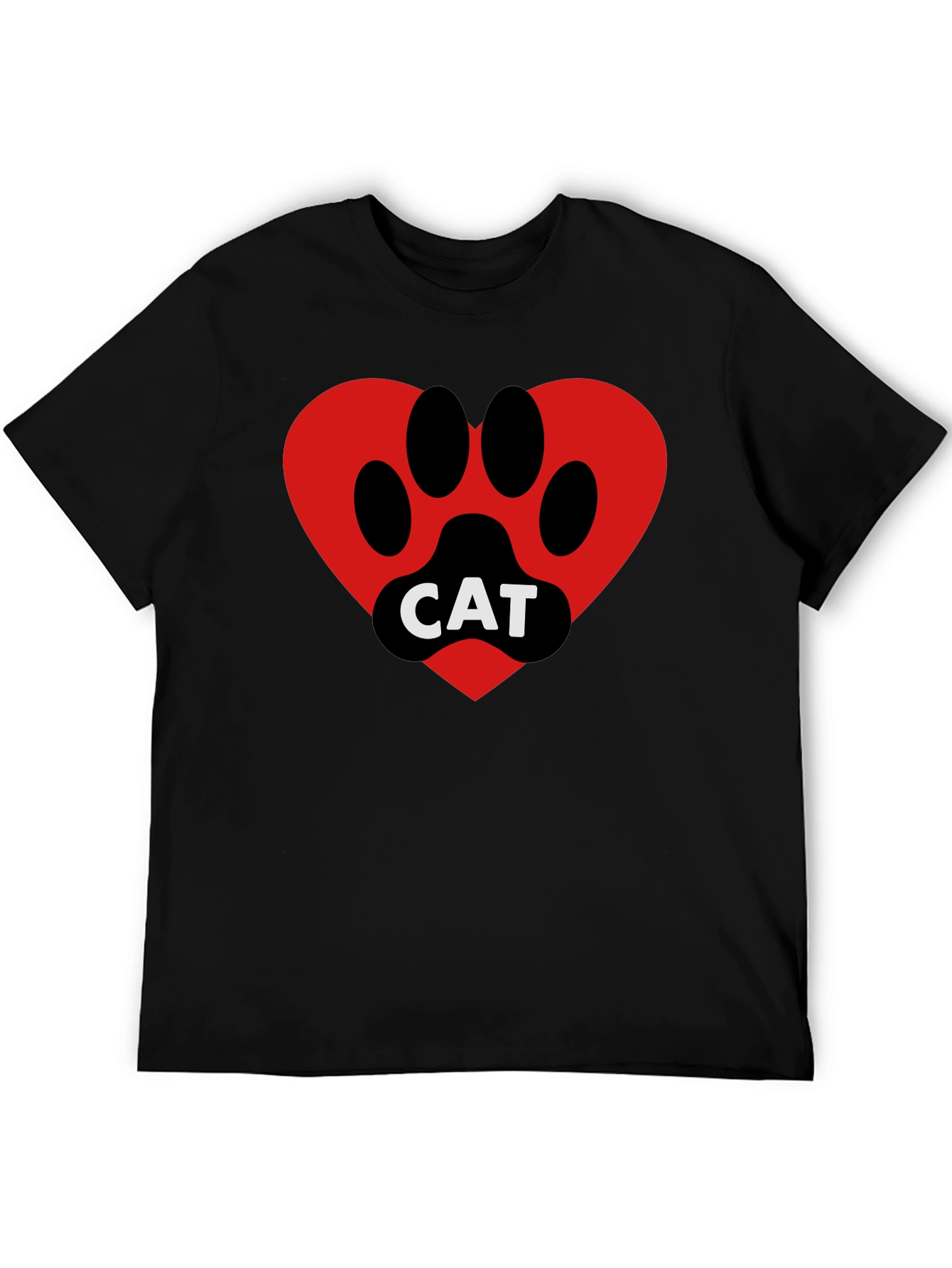 Cat Paw Heart T-Shirt - Black Cotton Blend Tee