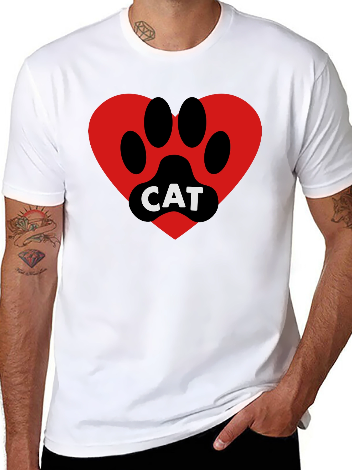 Cat Paw Heart T-Shirt - Black Cotton Blend Tee