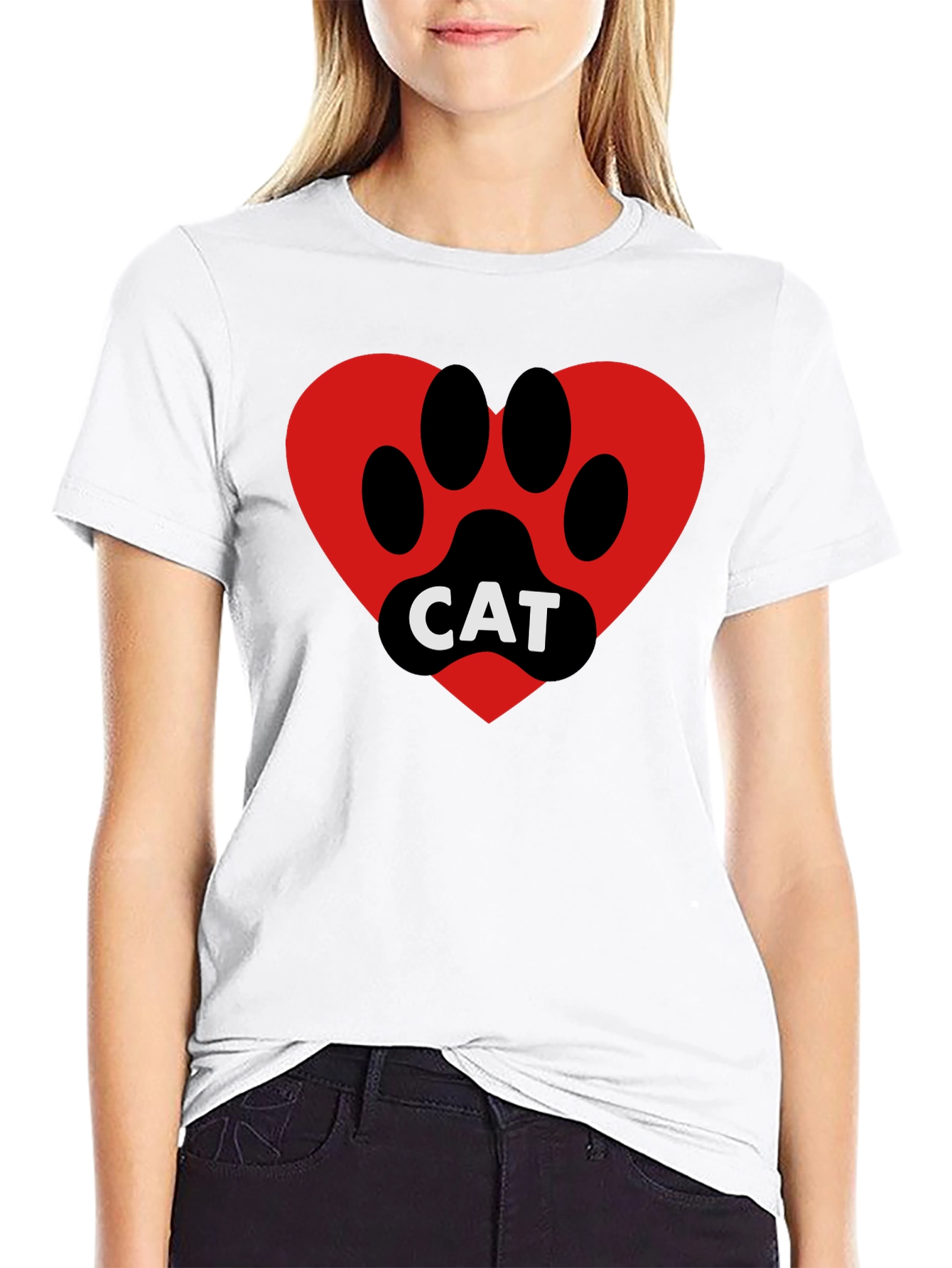 Cat Paw Heart T-Shirt - Black Cotton Blend Tee