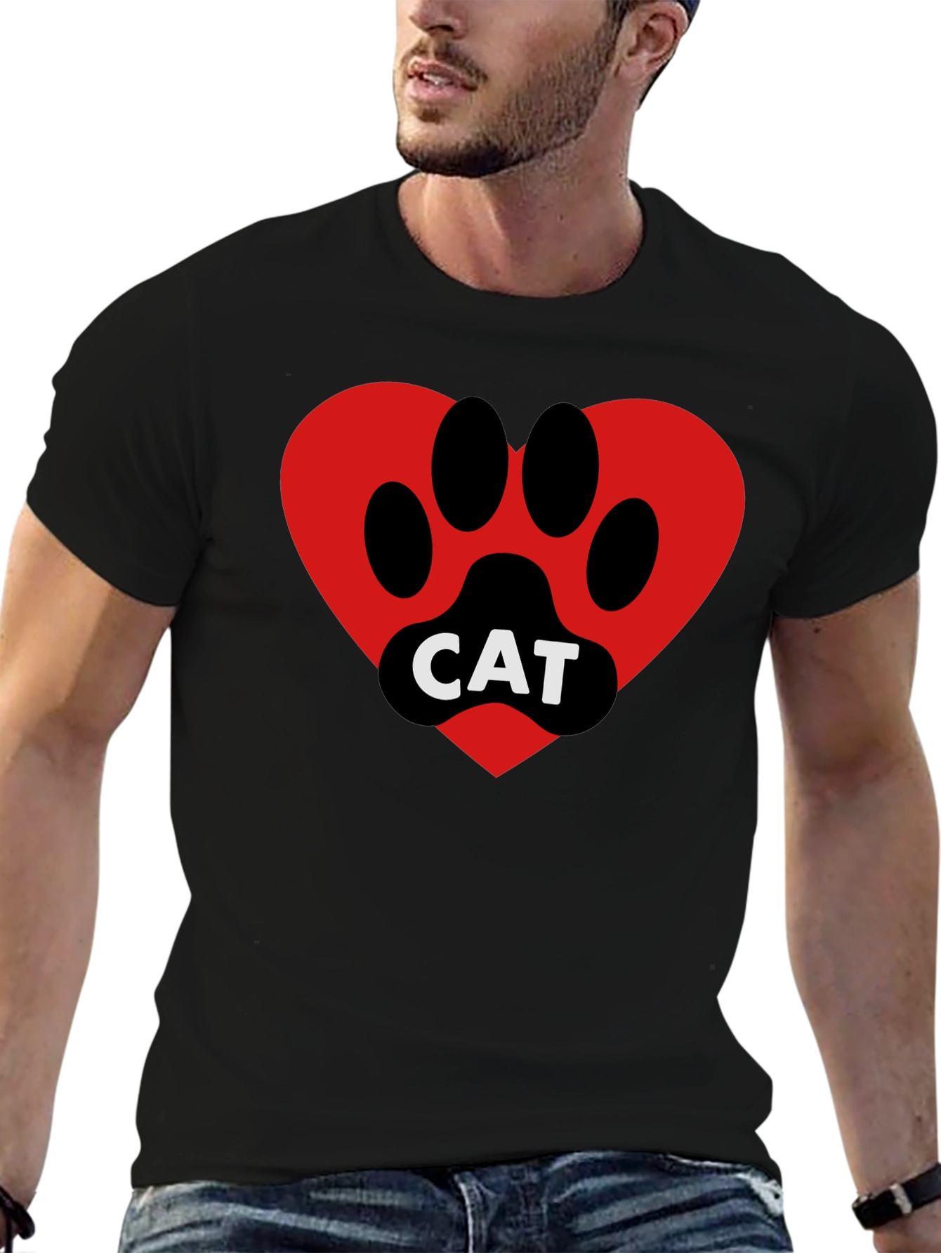 Cat Paw Heart T-Shirt - Black Cotton Blend Tee