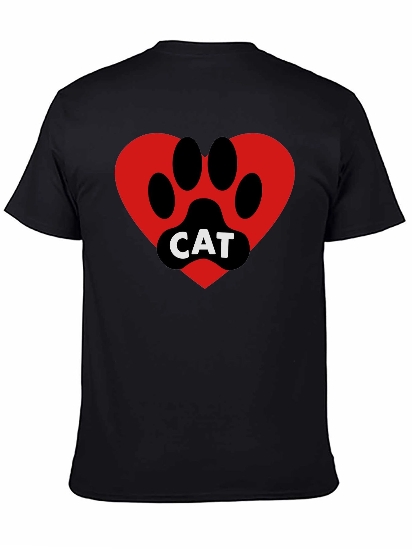 Cat Paw Heart T-Shirt - Black Cotton Blend Tee