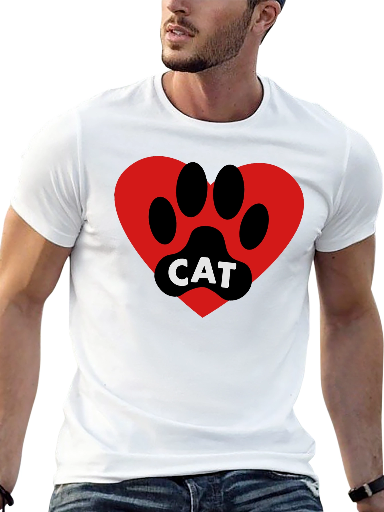 Cat Paw Heart T-Shirt - Black Cotton Blend Tee