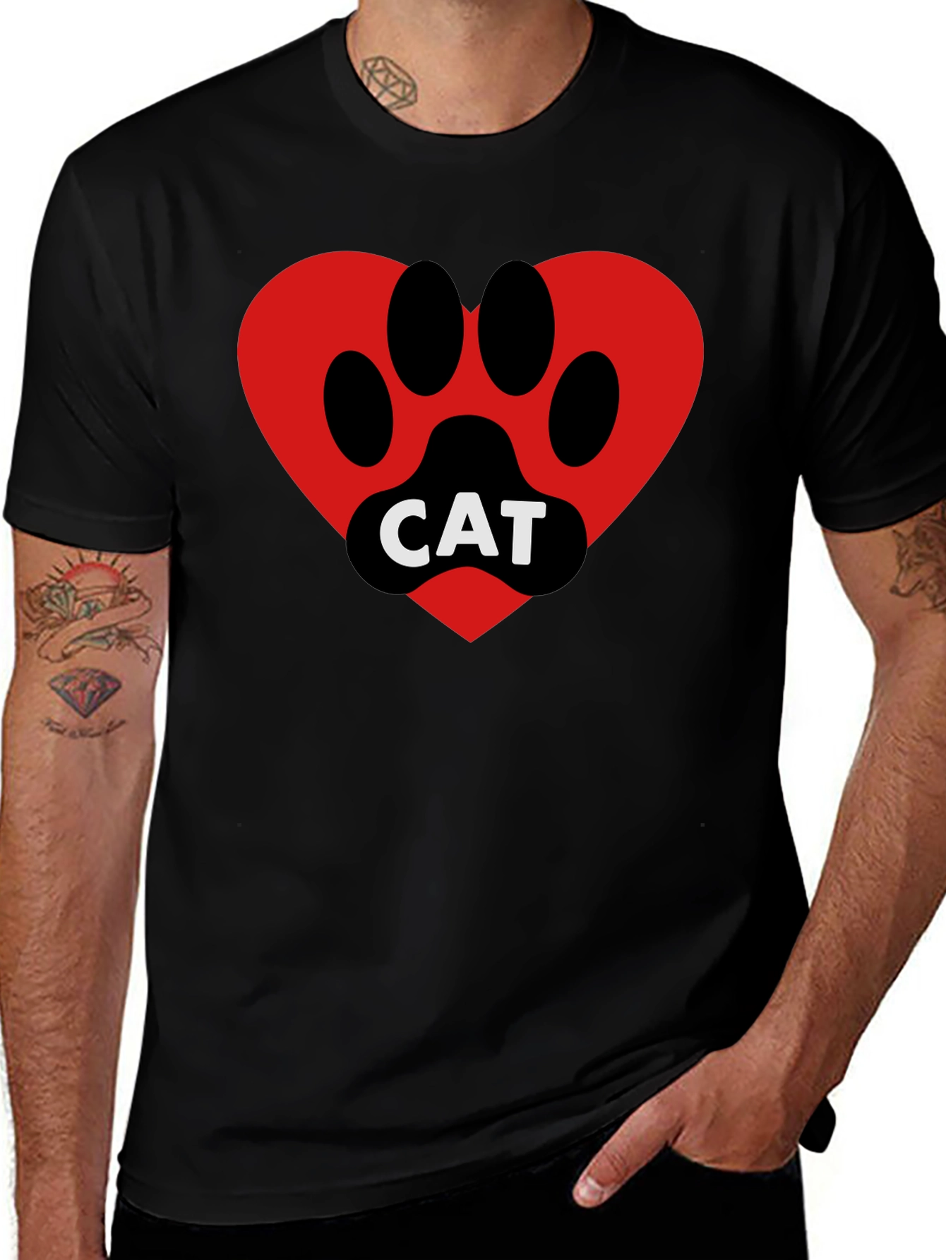Cat Paw Heart T-Shirt - Black Cotton Blend Tee