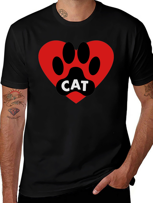 Cat Paw Heart T-Shirt - Black Cotton Blend Tee
