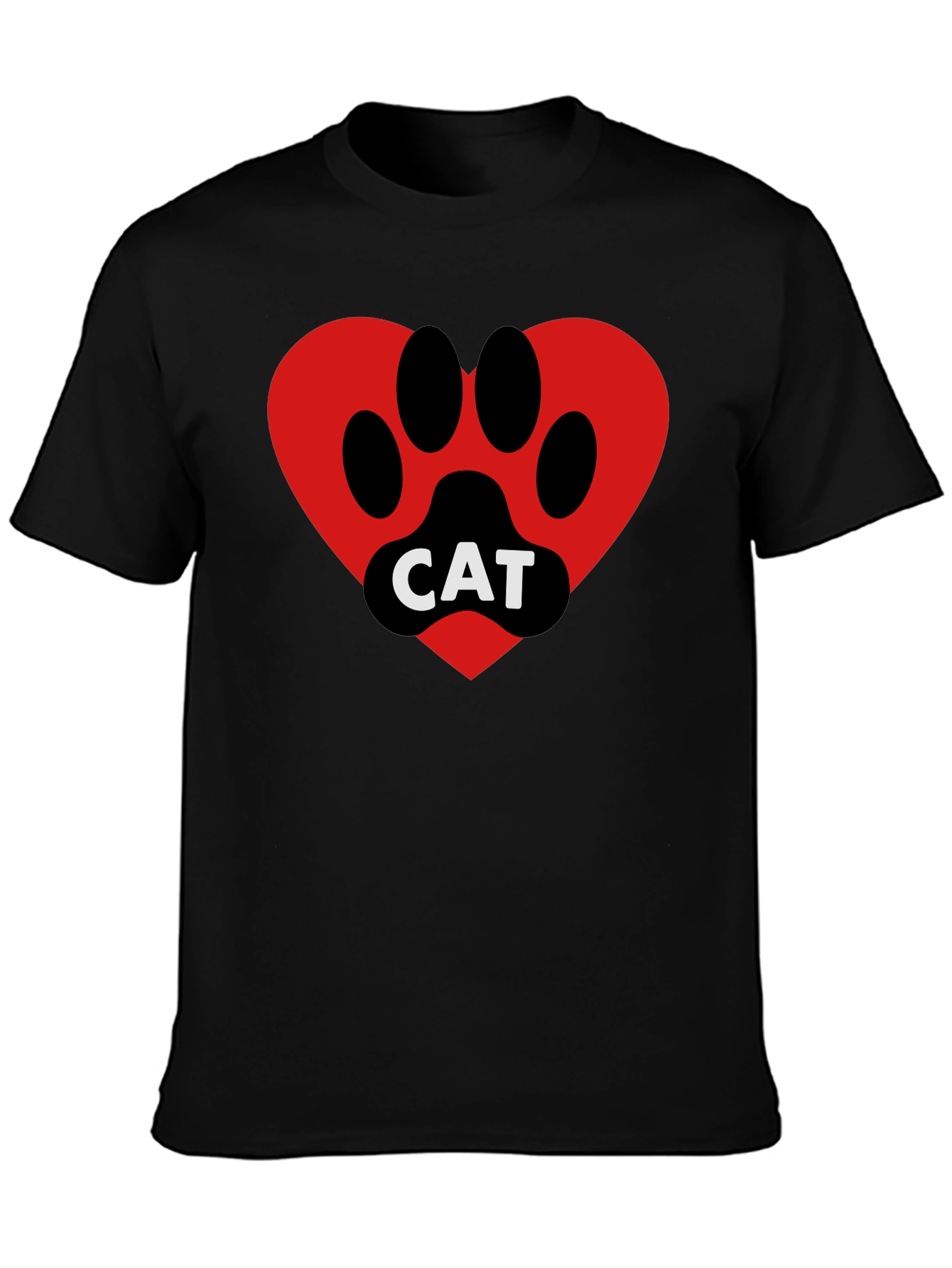 Cat Paw Heart T-Shirt - Black Cotton Blend Tee