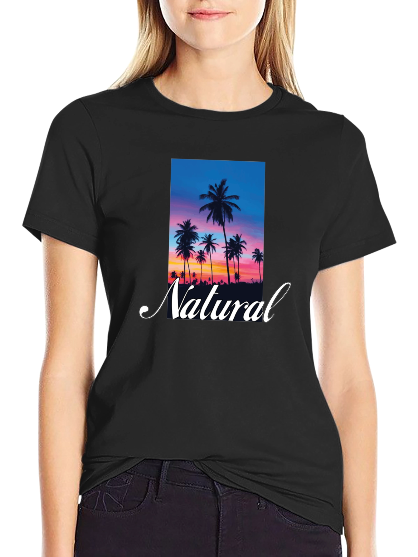 Tropical Sunset Palm Tree Natural T-Shirt