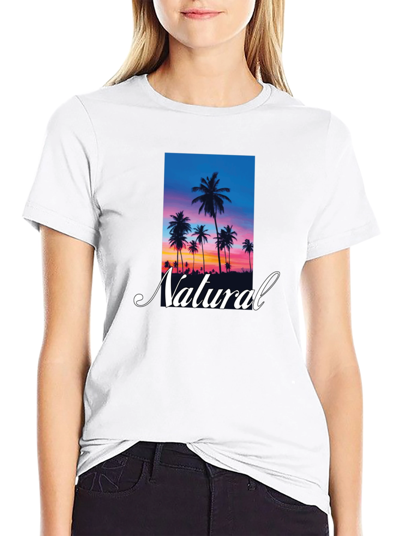 Tropical Sunset Palm Tree Natural T-Shirt
