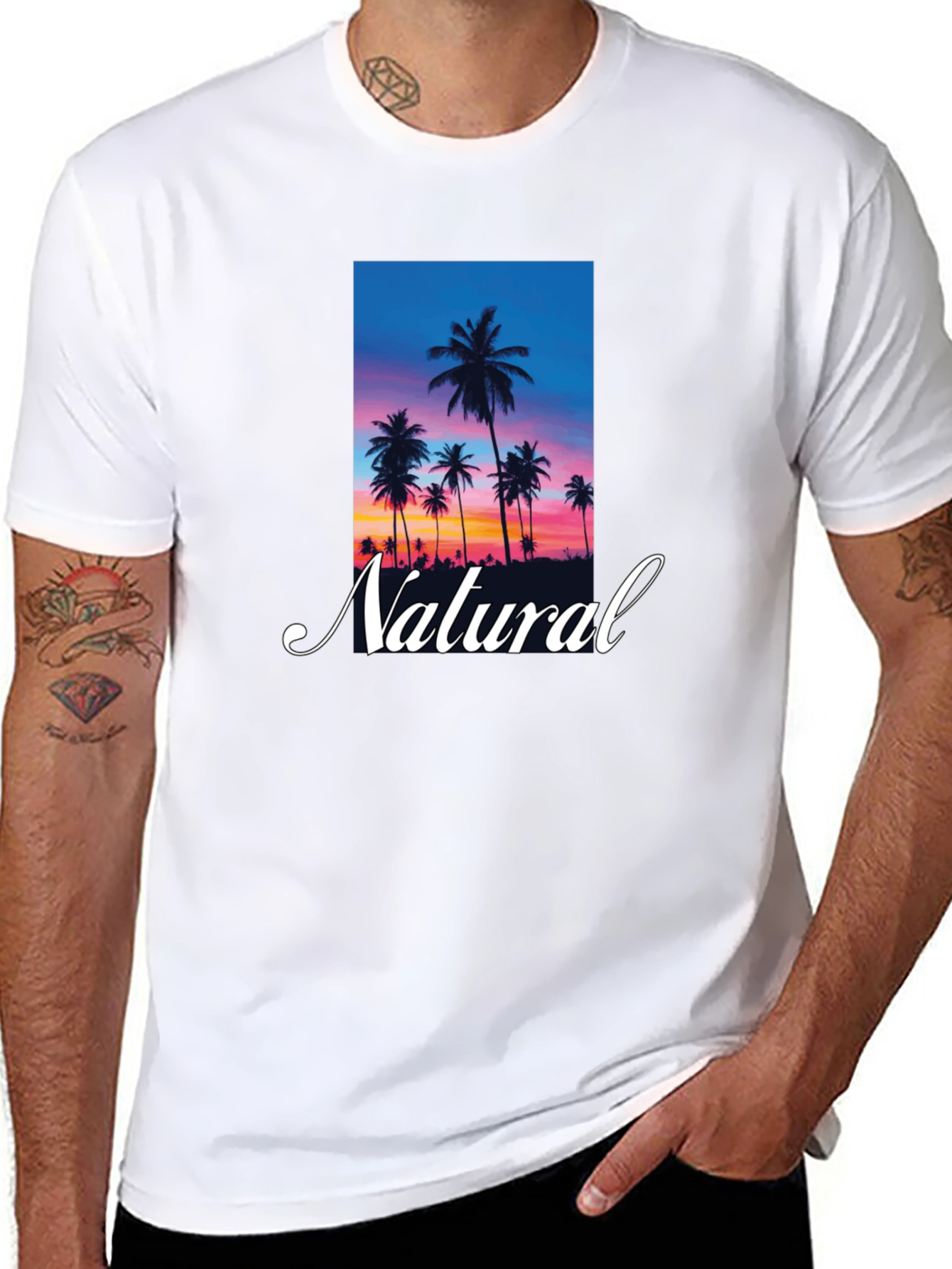 Tropical Sunset Palm Tree Natural T-Shirt