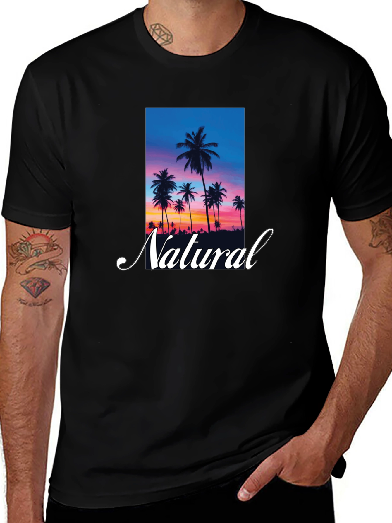 Tropical Sunset Palm Tree Natural T-Shirt