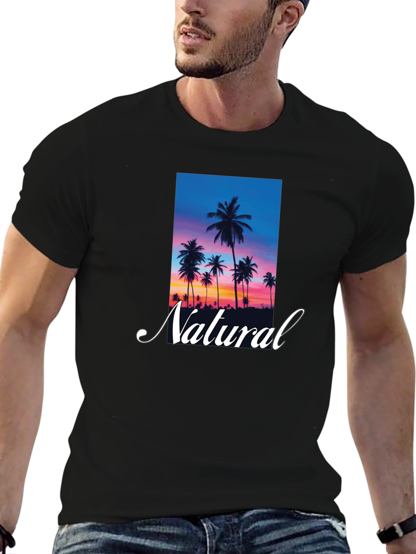 Tropical Sunset Palm Tree Natural T-Shirt