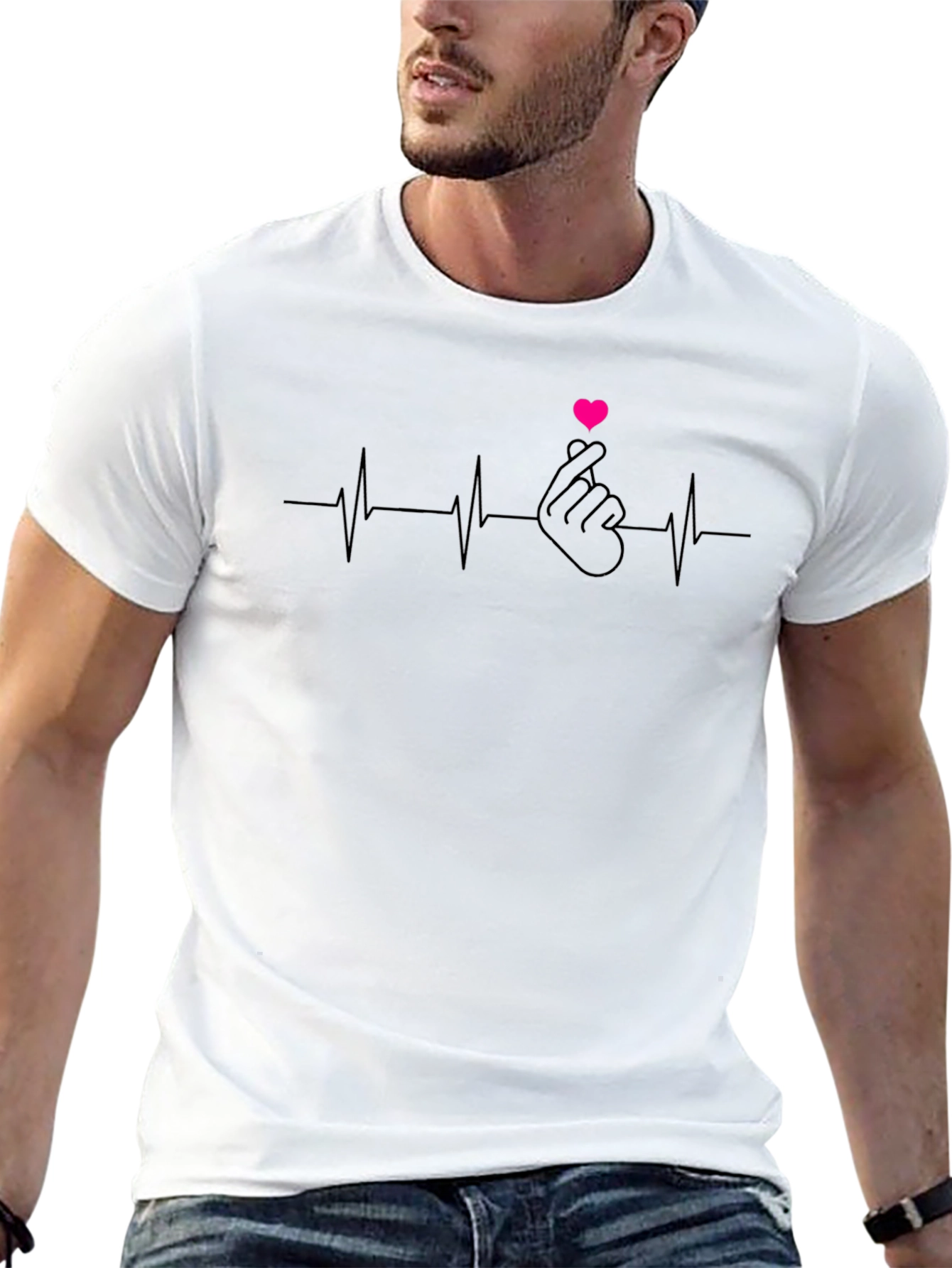 Heartbeat Finger Heart Graphic T-Shirt
