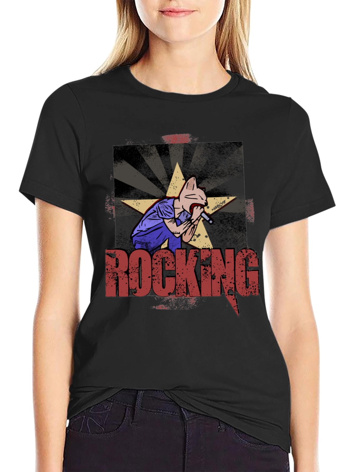 Rocking Cat Graphic Print T-Shirt