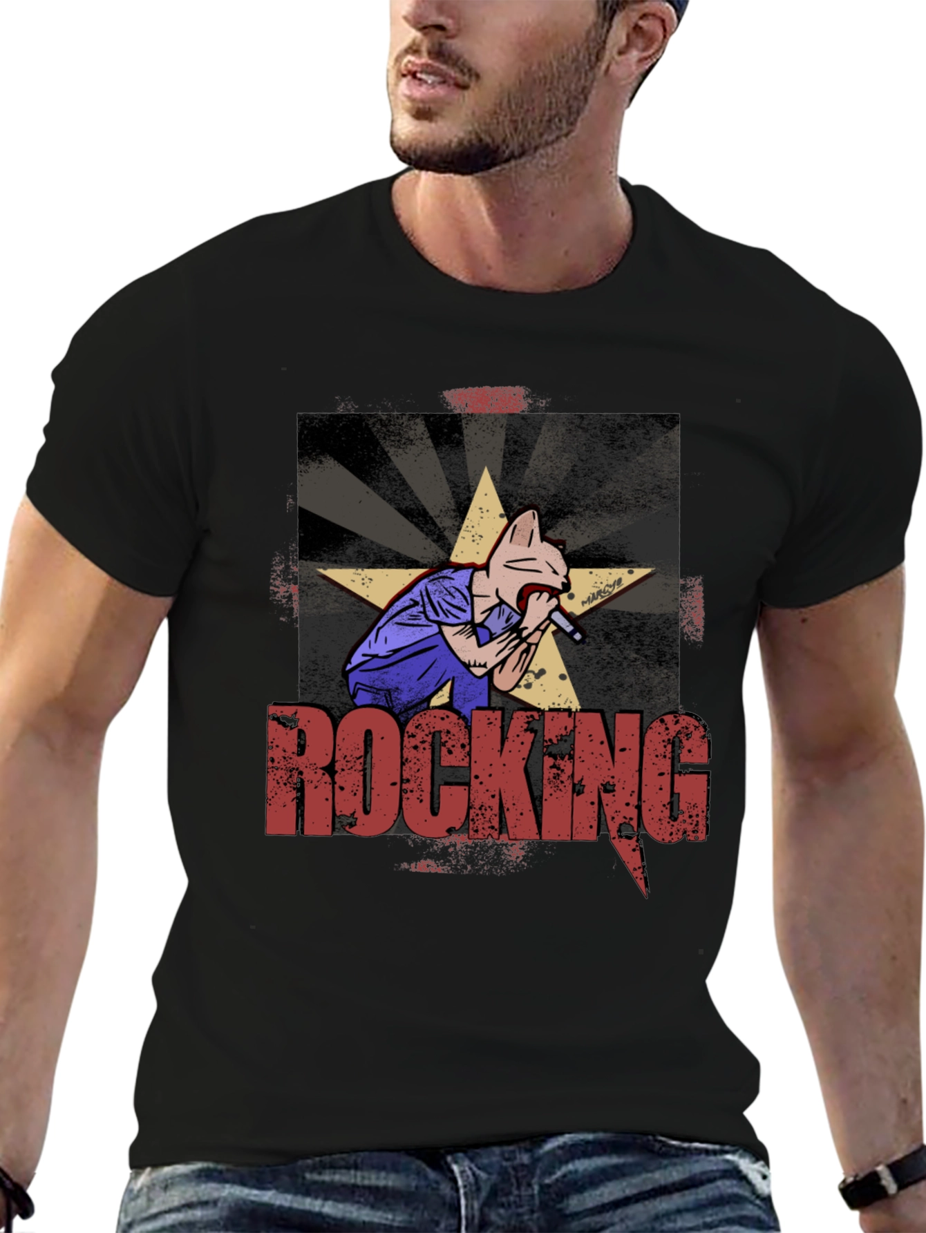 Rocking Cat Graphic Print T-Shirt