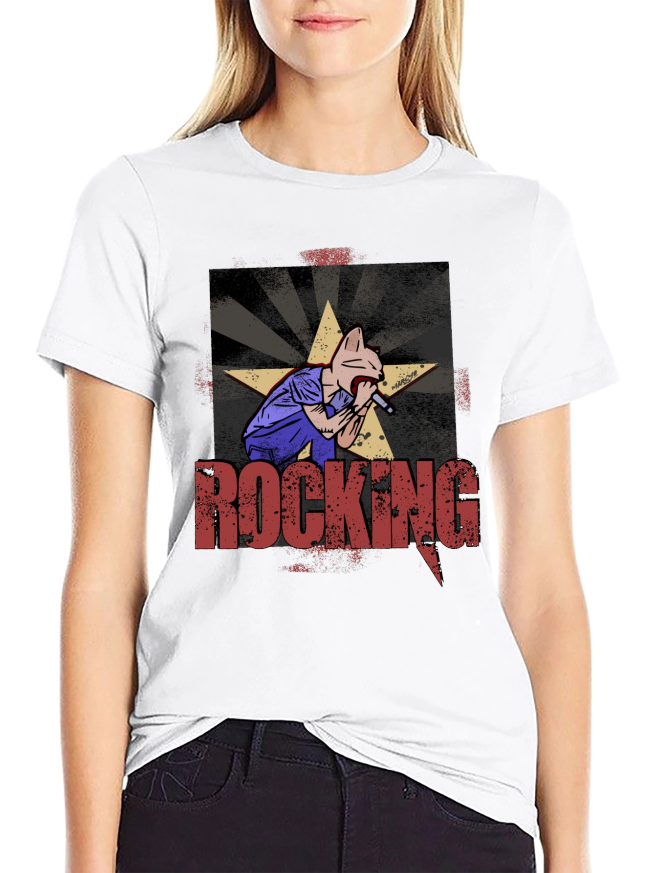 Rocking Cat Graphic Print T-Shirt