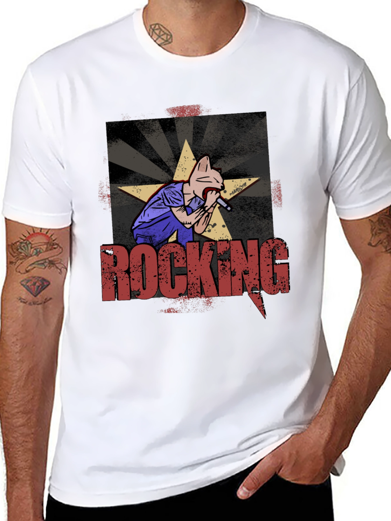 Rocking Cat Graphic Print T-Shirt