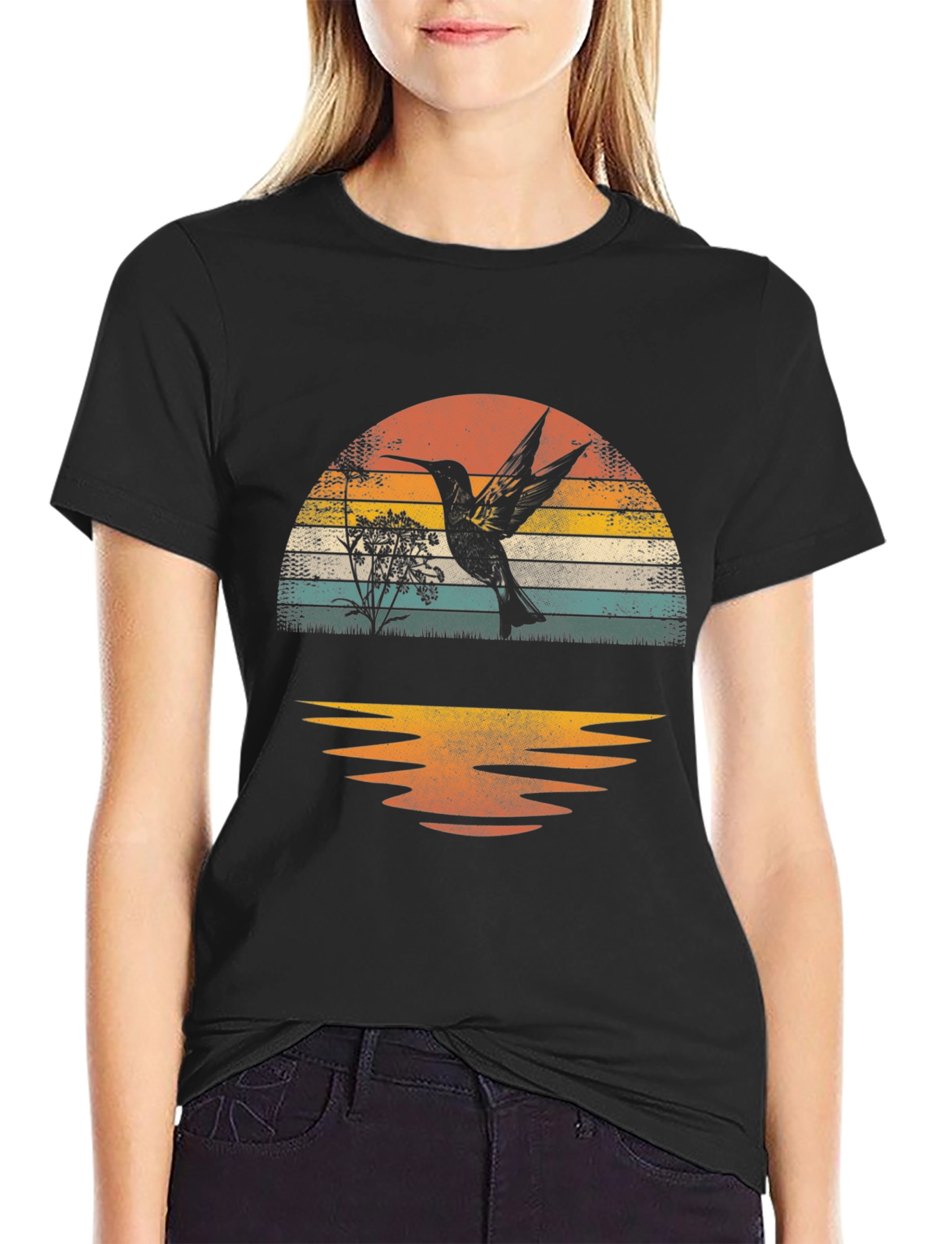 Hummingbird Sunset Graphic Tee - Nature Inspired Design