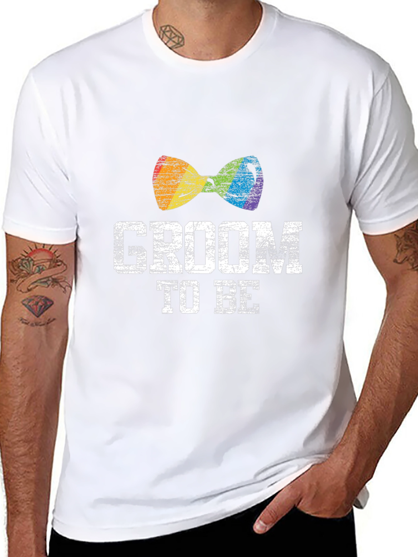 Groom To Be LGBT Rainbow Bow Tie T-Shirt