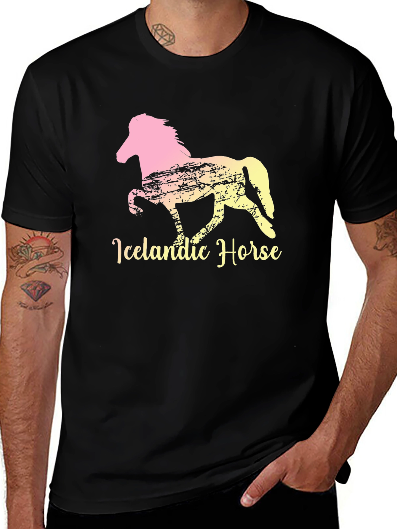 Icelandic Horse Graphic Tee - Black Cotton T-Shirt