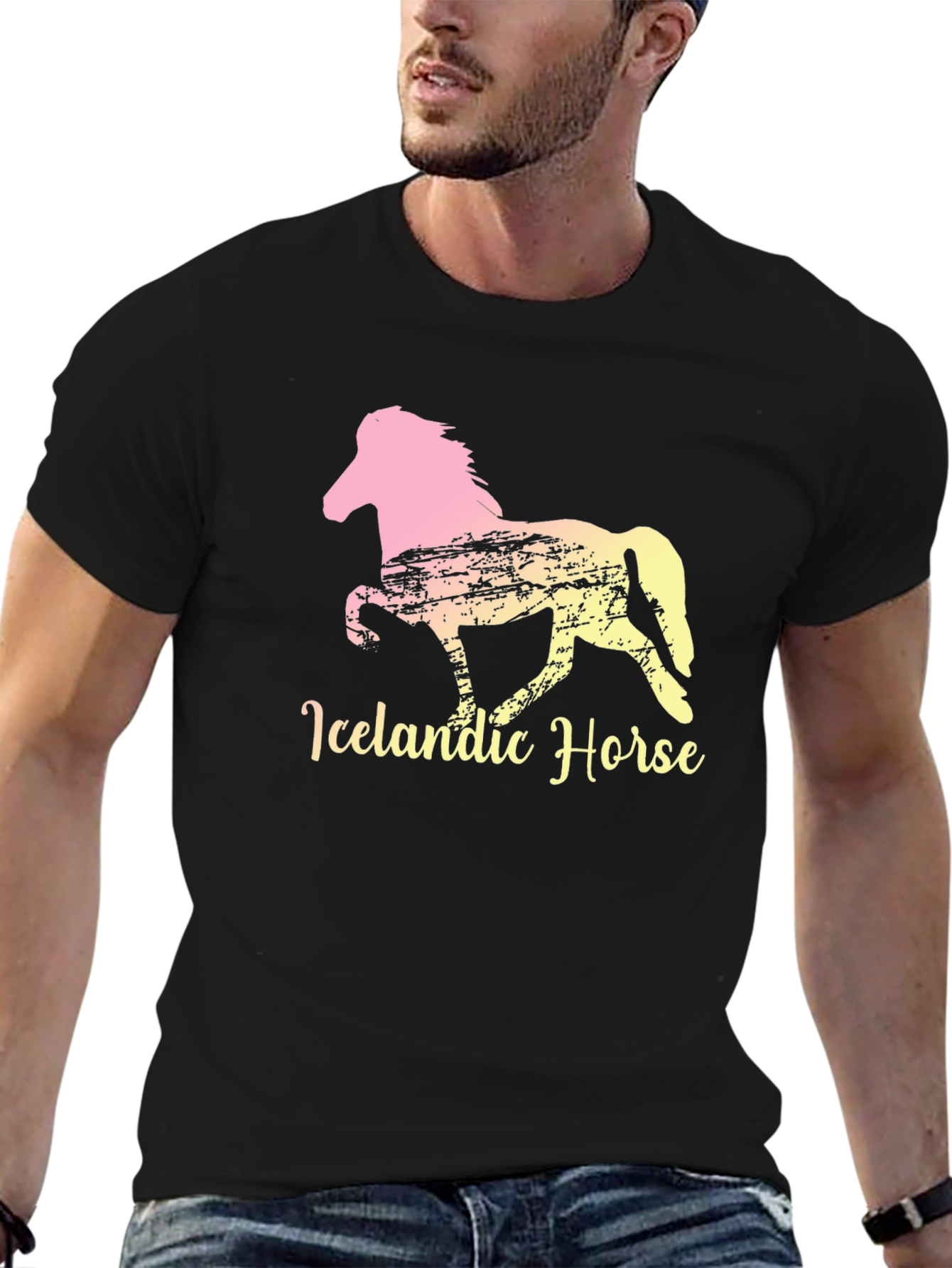 Icelandic Horse Graphic Tee - Black Cotton T-Shirt