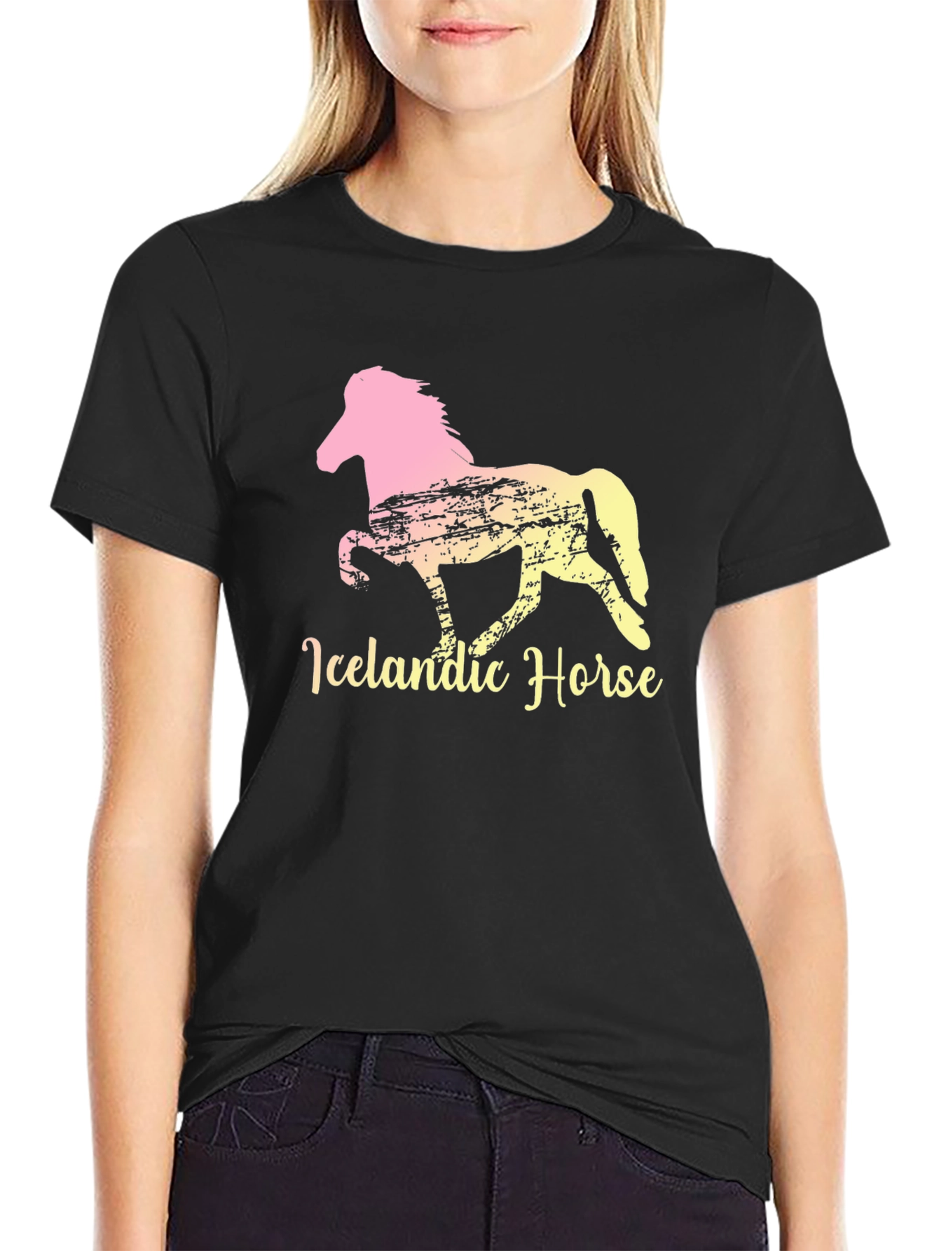 Icelandic Horse Graphic Tee - Black Cotton T-Shirt