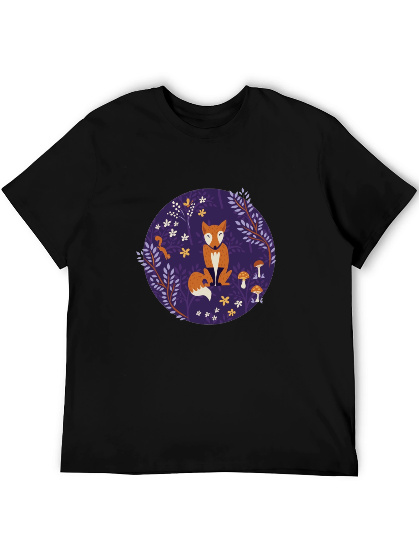 Fox & Mushroom Graphic Tee - Black