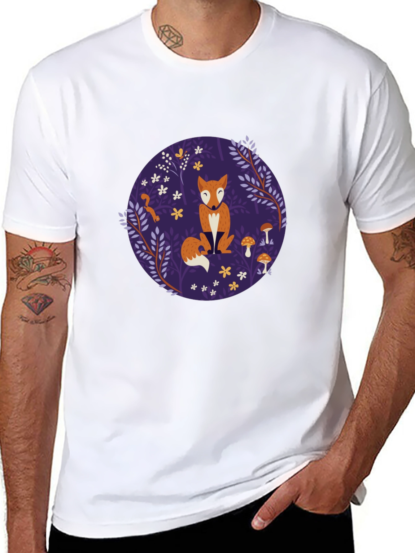 Fox & Mushroom Graphic Tee - Black