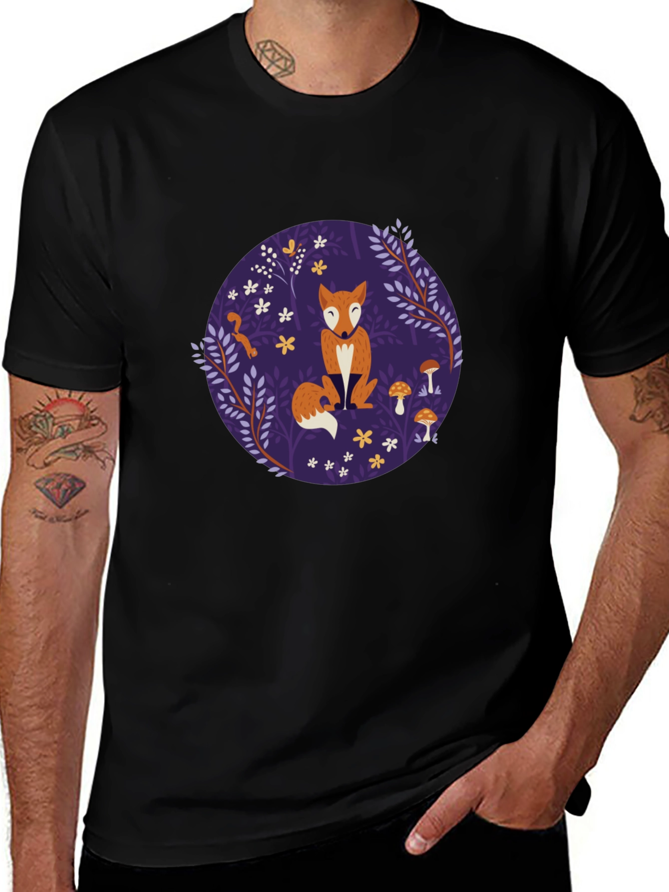 Fox & Mushroom Graphic Tee - Black