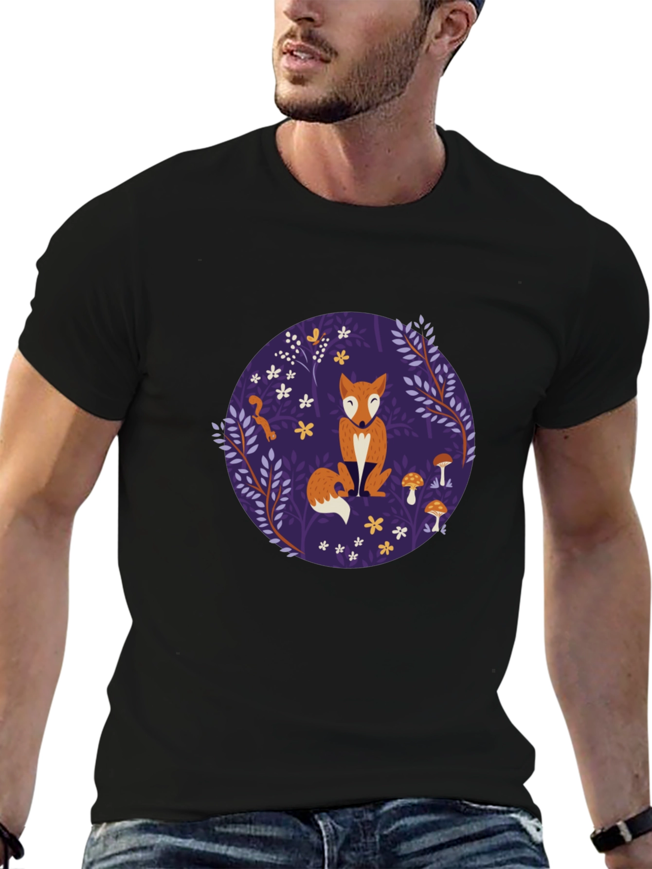 Fox & Mushroom Graphic Tee - Black