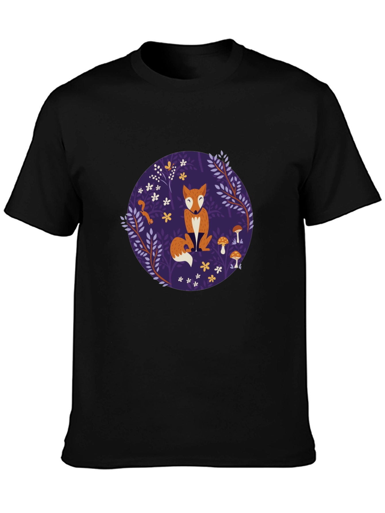Fox & Mushroom Graphic Tee - Black