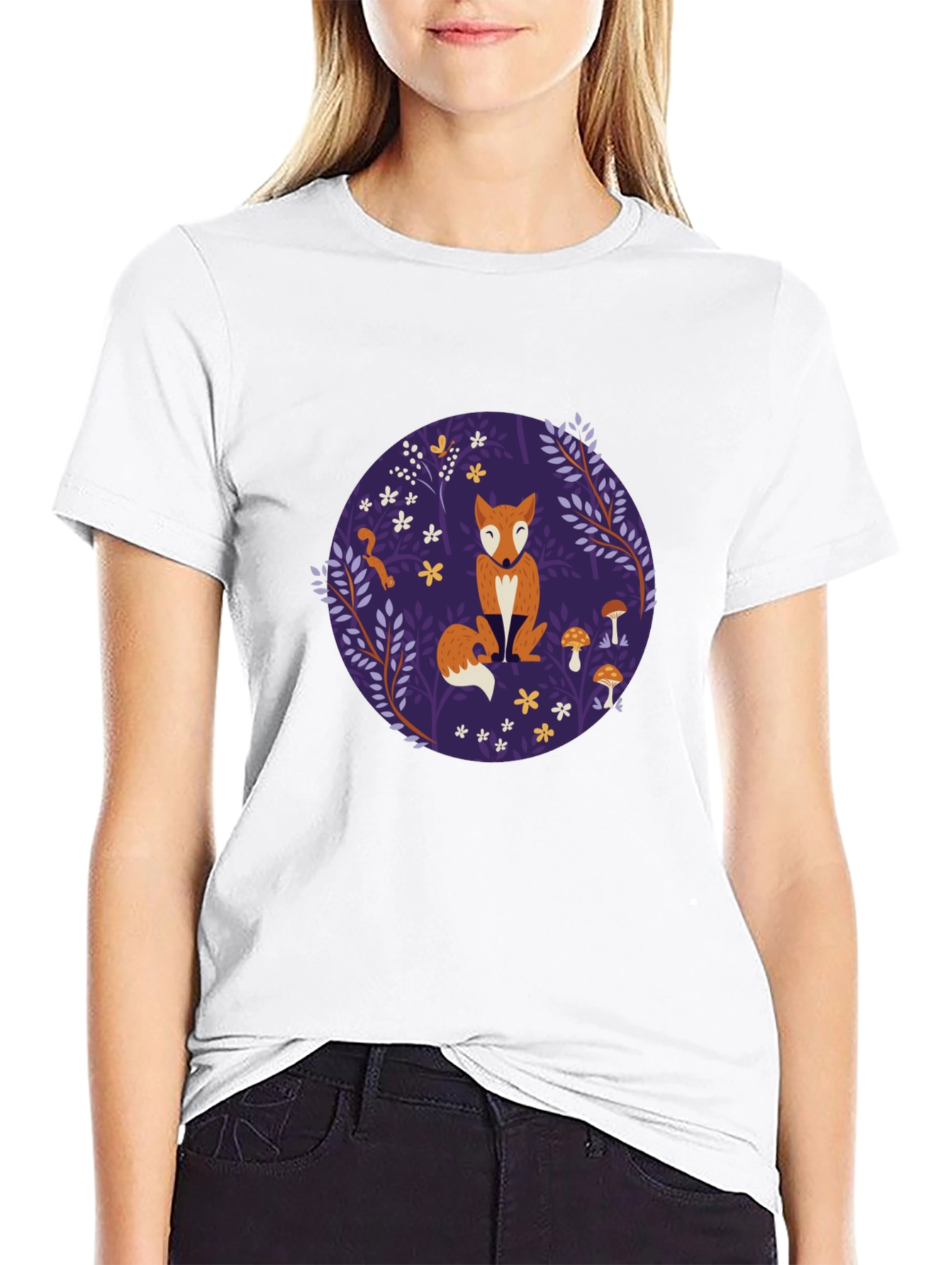 Fox & Mushroom Graphic Tee - Black