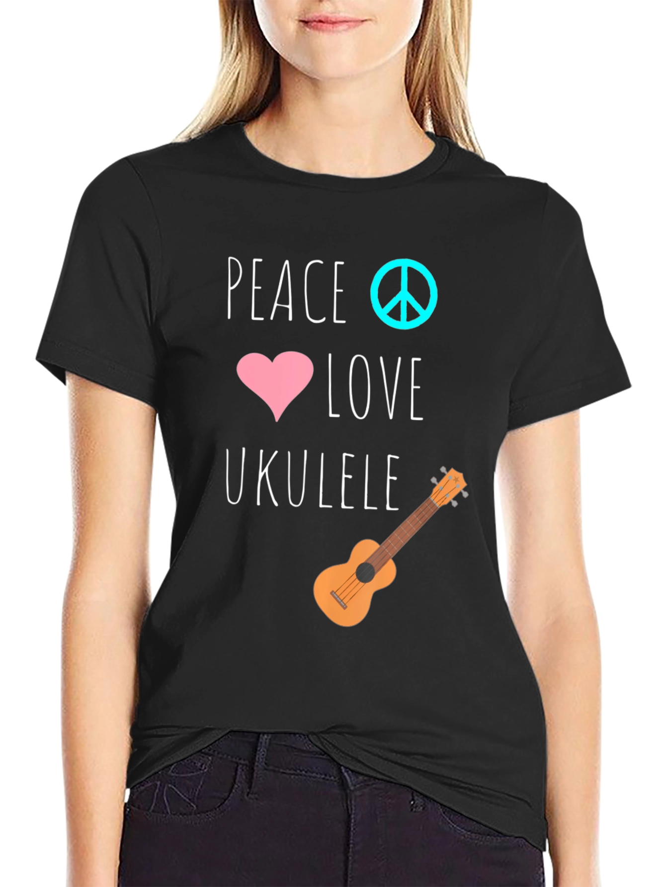 Peace Love Ukulele Graphic T-Shirt