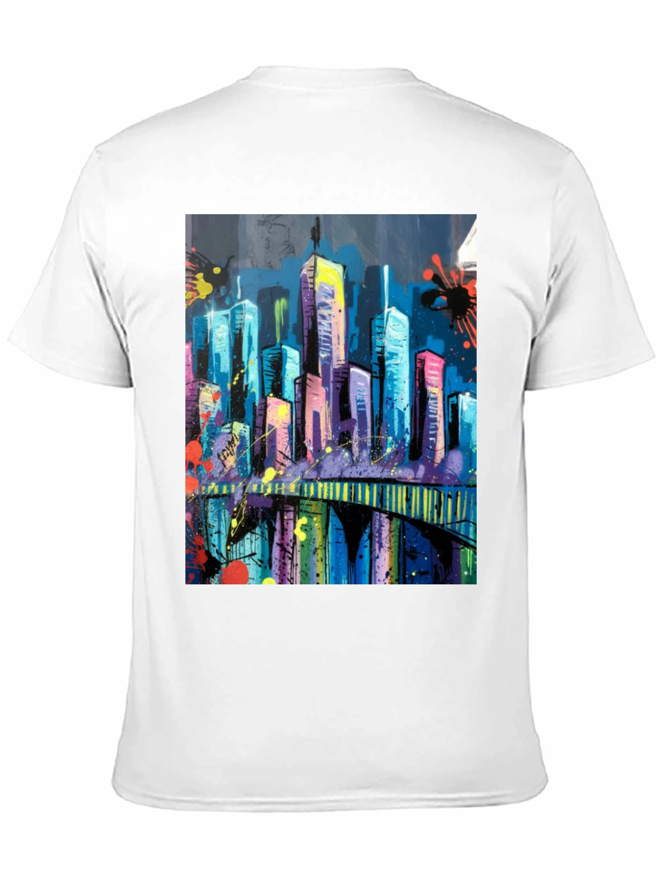 Vibrant Cityscape Graphic Black T-Shirt