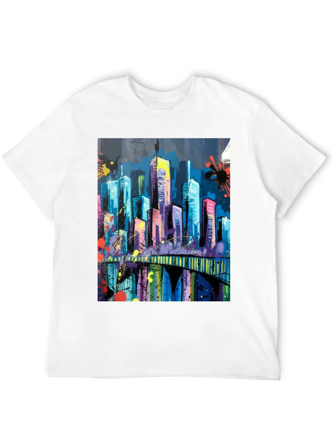 Vibrant Cityscape Graphic Black T-Shirt