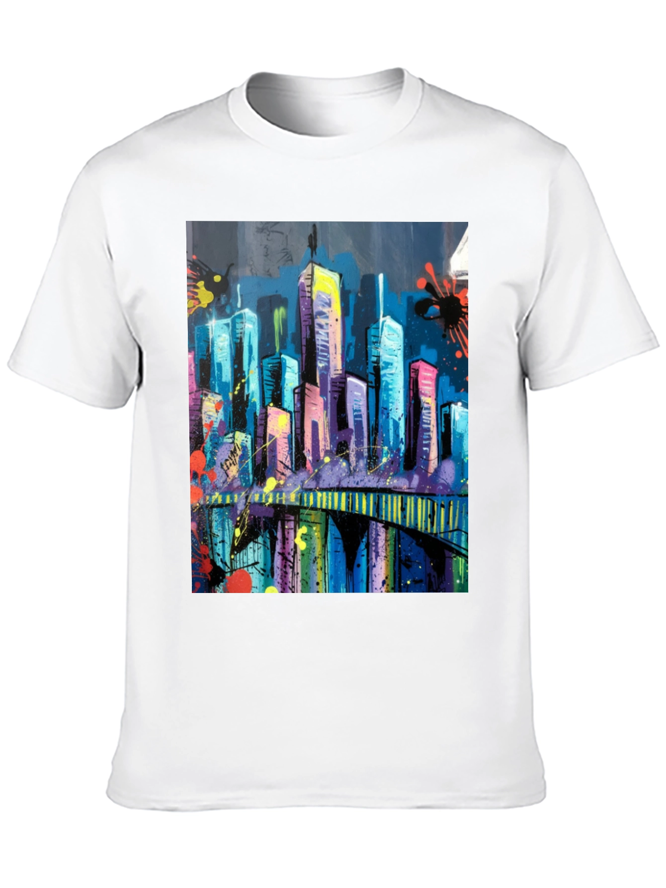 Vibrant Cityscape Graphic Black T-Shirt