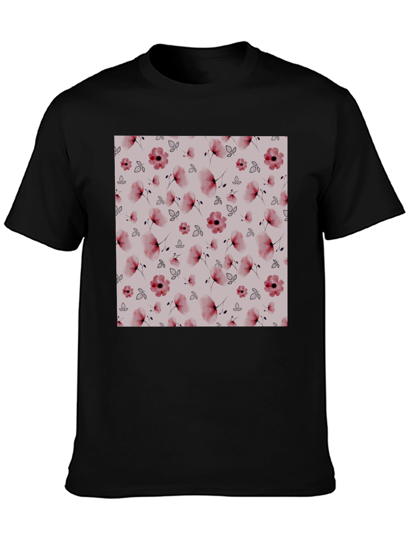 Floral Print Black T-Shirt - Casual Style