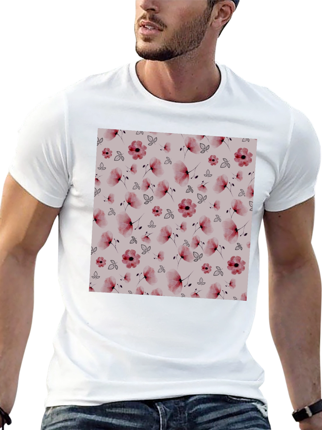 Floral Print Black T-Shirt - Casual Style