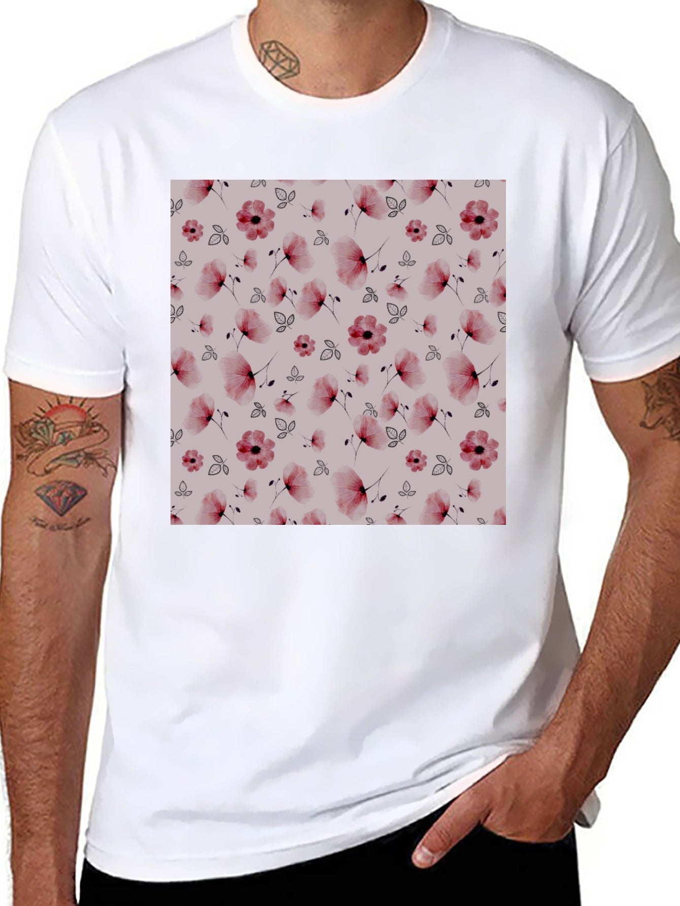 Floral Print Black T-Shirt - Casual Style