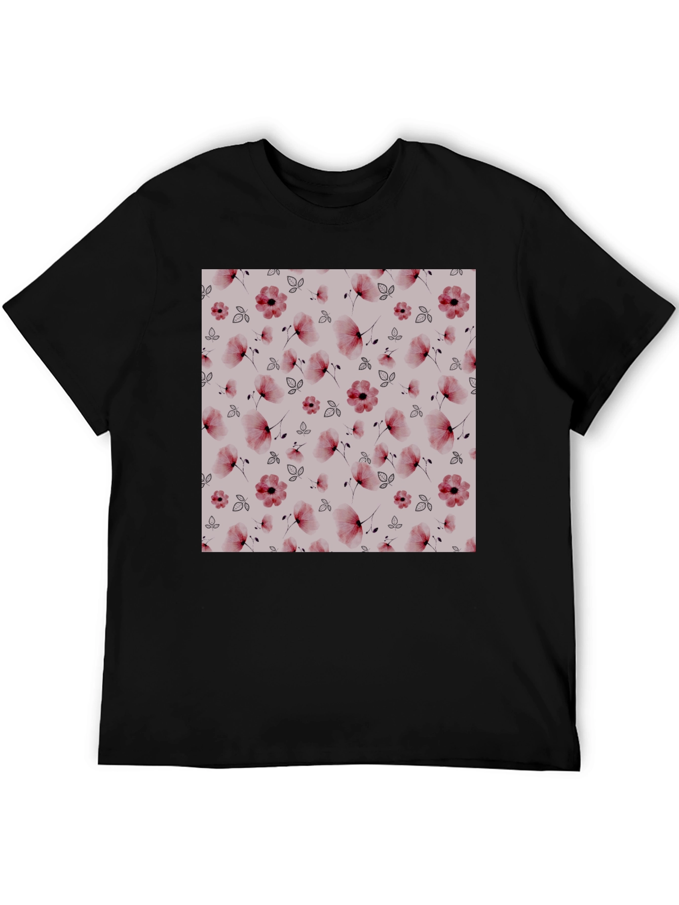 Floral Print Black T-Shirt - Casual Style