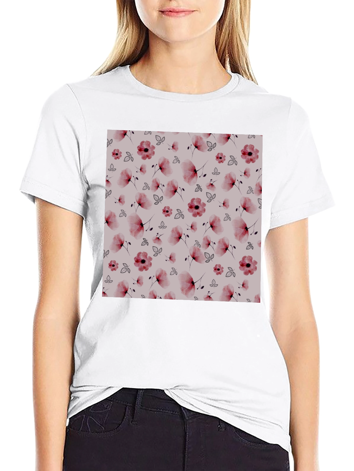 Floral Print Black T-Shirt - Casual Style