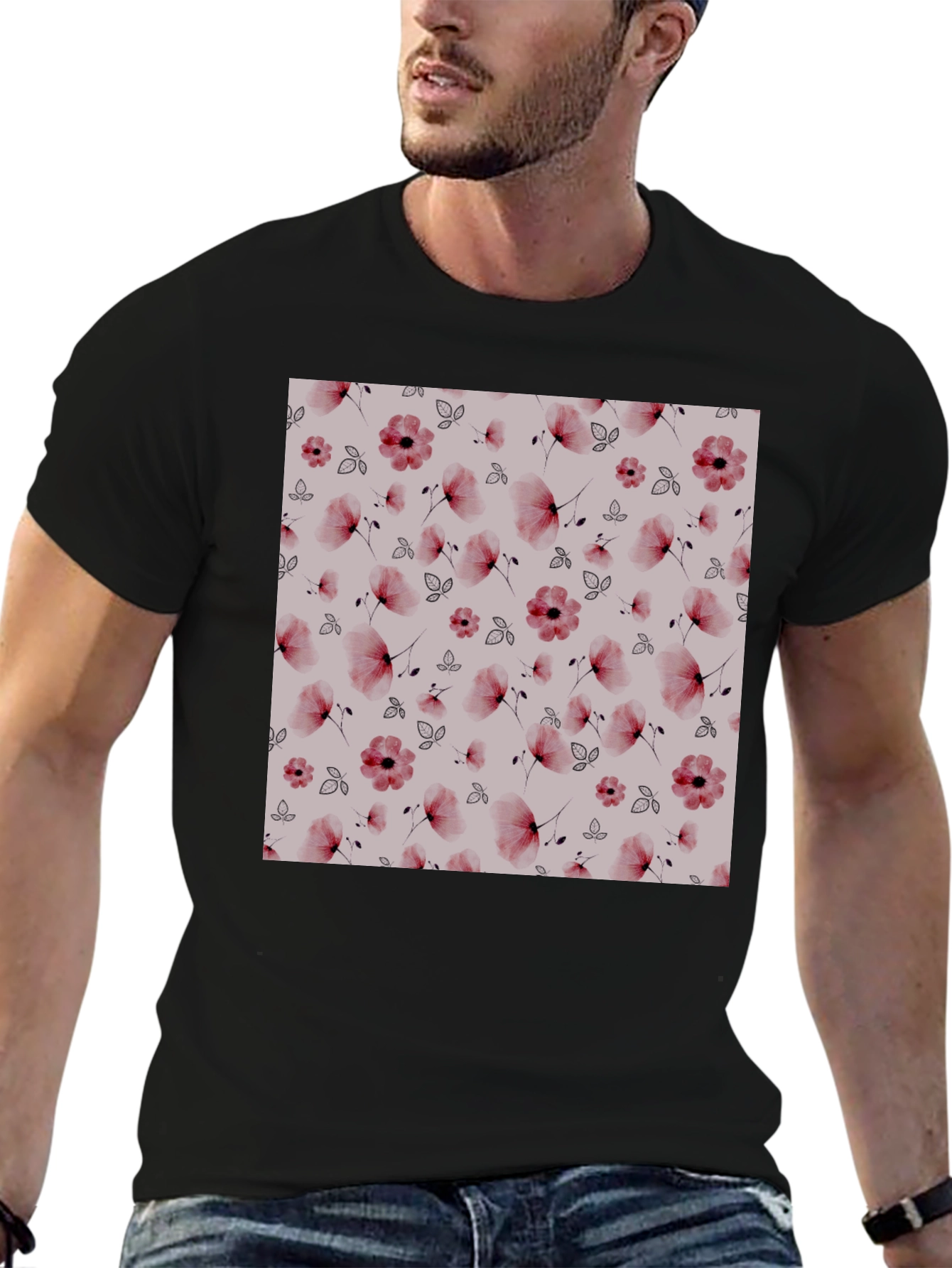 Floral Print Black T-Shirt - Casual Style