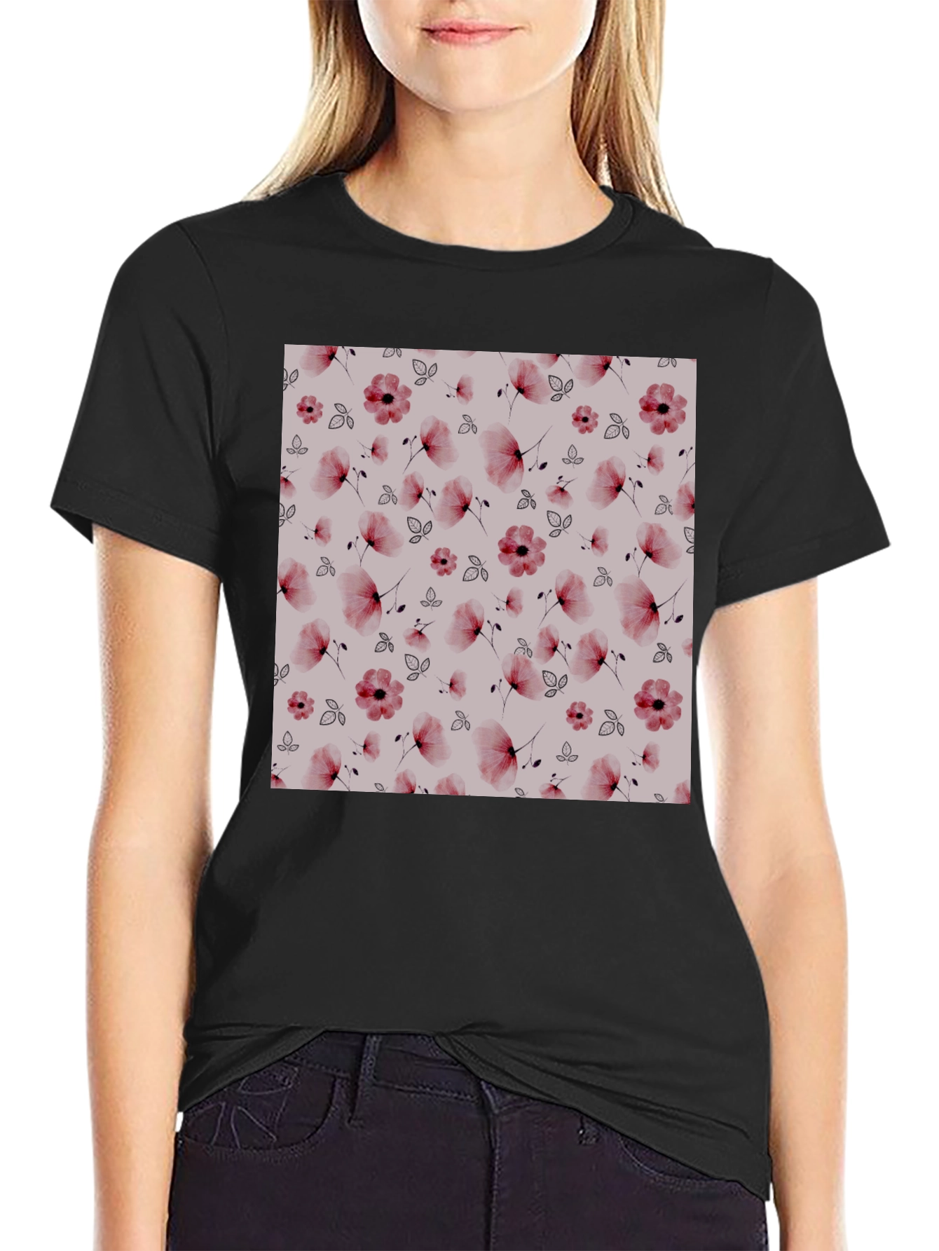 Floral Print Black T-Shirt - Casual Style