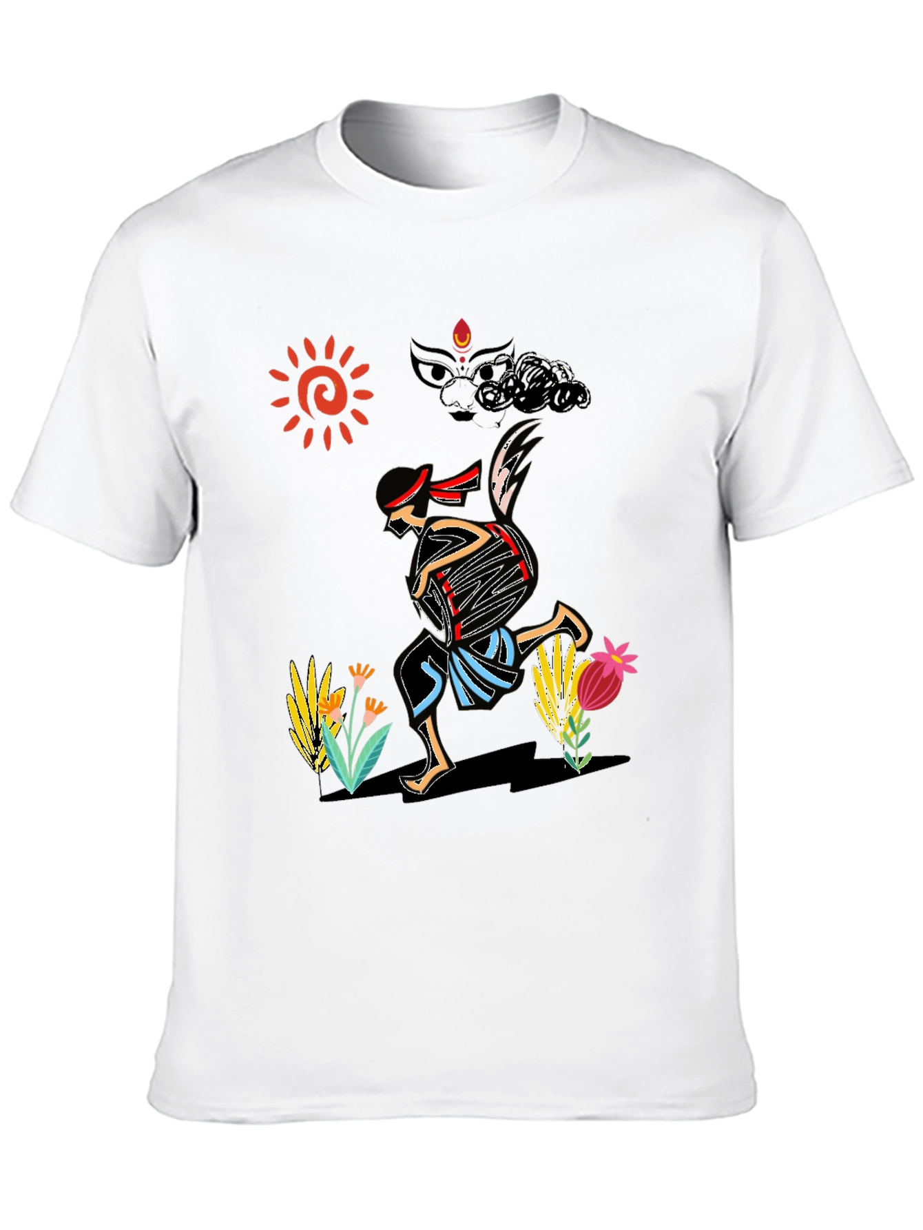 Ethnic Drummer Graphic Tee - Black Cotton Comfort