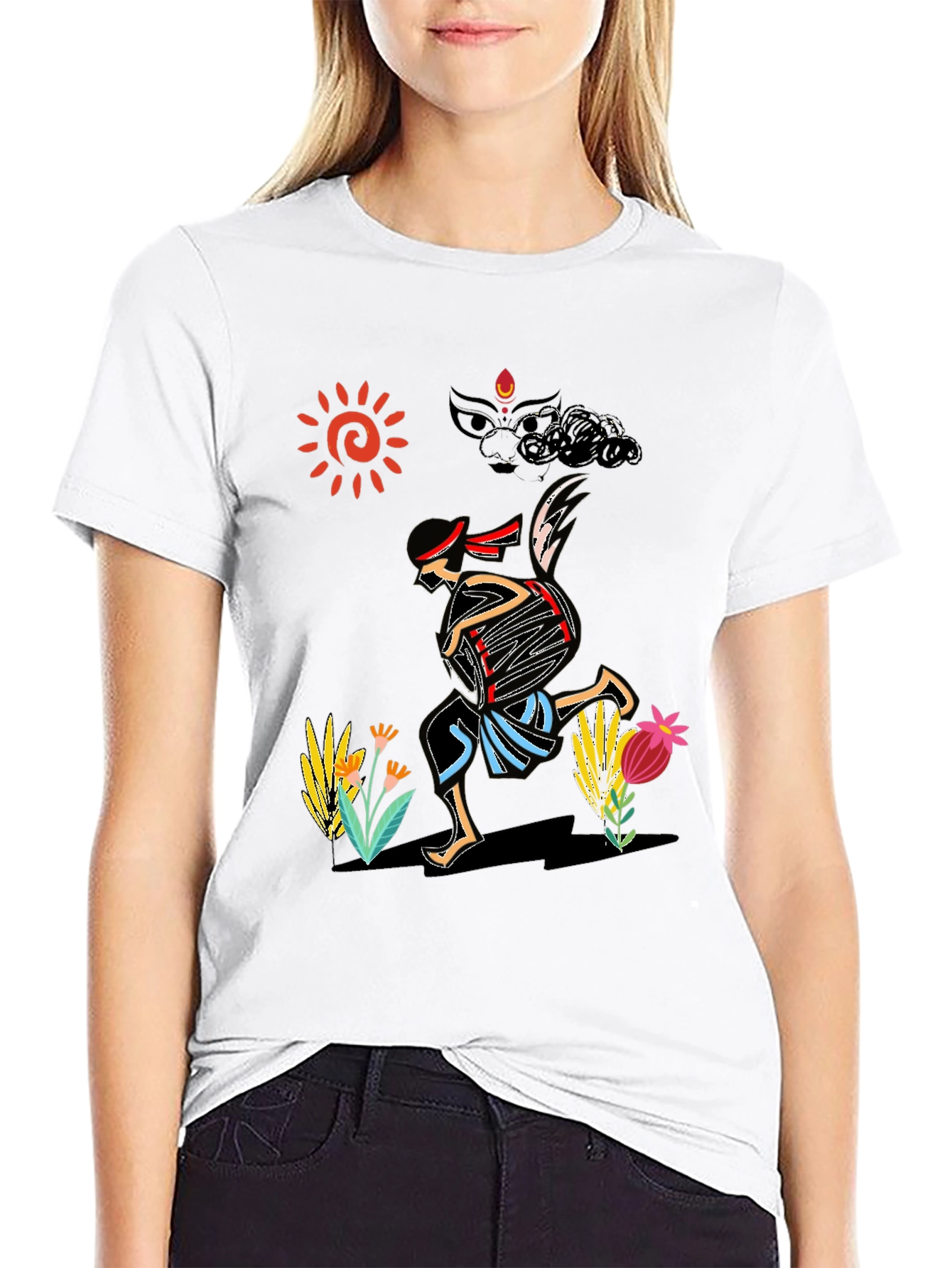 Ethnic Drummer Graphic Tee - Black Cotton Comfort